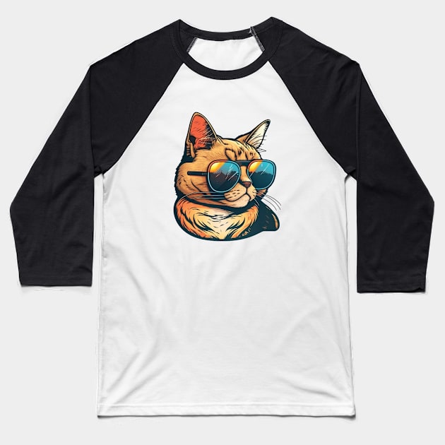 Cute Cat Wearing Sunglasses Baseball T-Shirt by Cute Pets Stickers